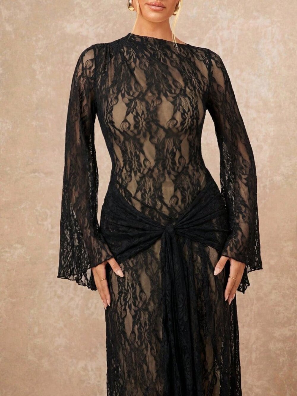 Black Elegant Women's A-line Dress - Picture 4 of 9